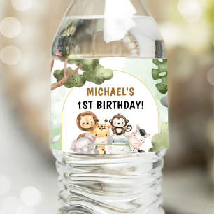 Jungle Safari Party Animals 1st Birthday Water Bottle Label