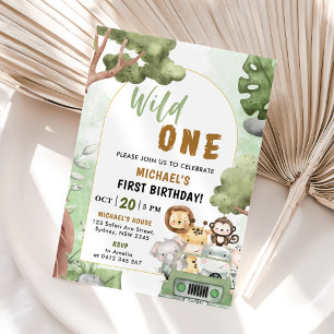 Jungle Safari Party Animals Wild One 1st Birthday Invitation