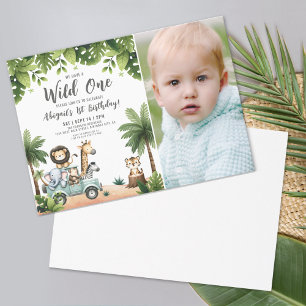 Jungle Safari Photo Wild One 1st Birthday Party Invitation