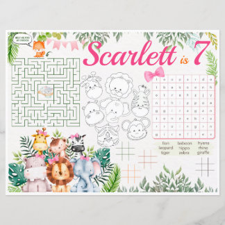 Jungle Safari Placemats, Safari activity sheet