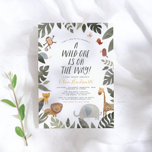 Jungle Safari Storybook Wild One Baby Boy Shower Invitation