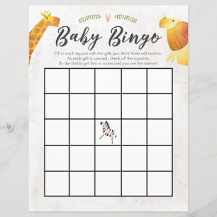 Jungle & Safari Theme Baby Bingo Baby Shower Game