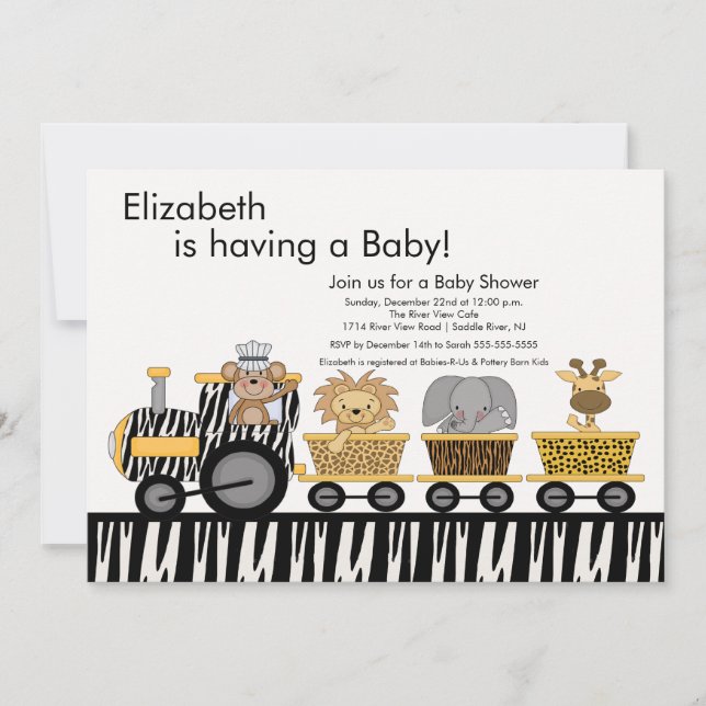 Jungle Safari Train Baby Shower Invitation (Front)