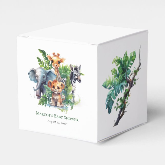 Jungle Safari Tropical Animals Baby Shower Favour Favour Box (Front Side)