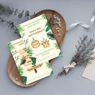 Jungle Safari Twins Boy Girl Birthday Invitation  