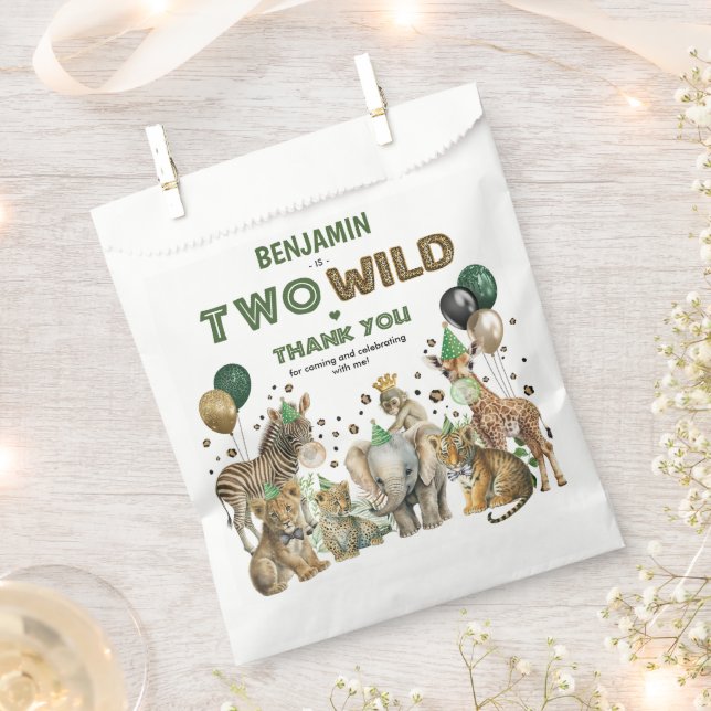 Jungle Safari Two Wild Party Animals 2nd Birthday Favour Bags (Clipped)