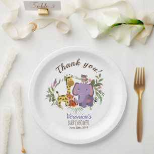 Jungle Safari Watercolor Baby Shower Thank You Paper Plate