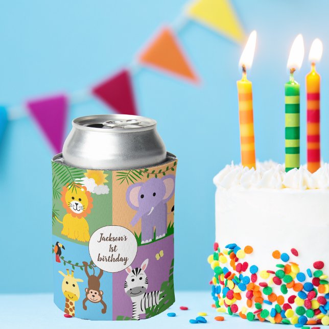 Jungle Safari Wild Animal Kids Birthday Colourful Can Cooler (Creator Uploaded)