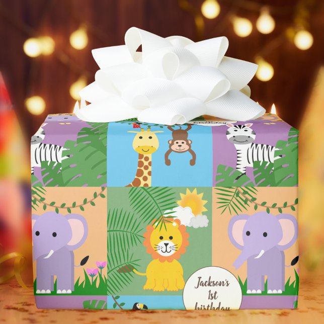 Jungle Safari Wild Animal Kids Birthday Colourful Wrapping Paper (Creator Uploaded)
