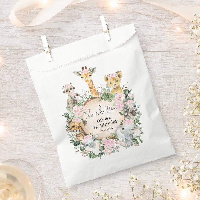 Jungle Safari Wild Animals Floral Girl Birthday Favour Bags (Clipped)