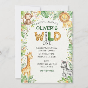 Jungle Safari Wild One 1st Birthday Invitation