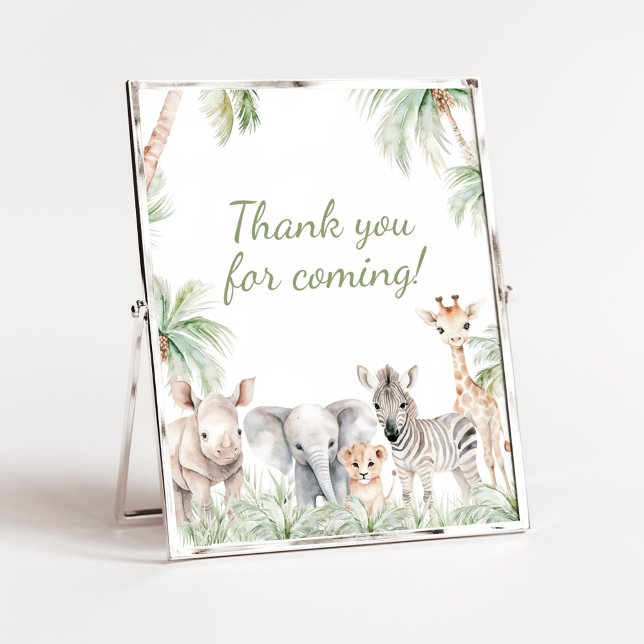 Jungle Safari Wild One Animal Thank you for Coming Poster (Jungle Safari Animals Wild One Baby Shower Thank you for Coming Sign)