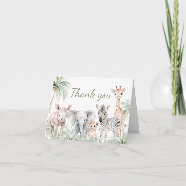 Jungle Safari Wild One Animals Baby Shower Thank You Card (Front)