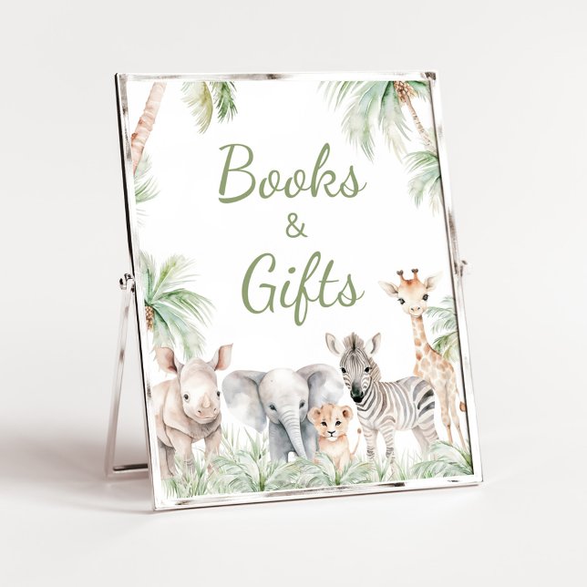 Jungle Safari Wild One Animals Books and Gifts Poster (Jungle Safari Animals Wild One Baby Shower Books and Gifts Sign)