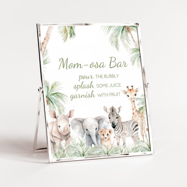 Jungle Safari Wild One Animals Mum Osa Bar Poster (Jungle Safari Animals Wild One Baby Shower Mom Osa Bar Sign )