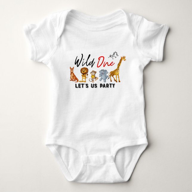 Jungle Safari Wild One Baby Boy 1 Birthday Romper Bodysuit (Front)