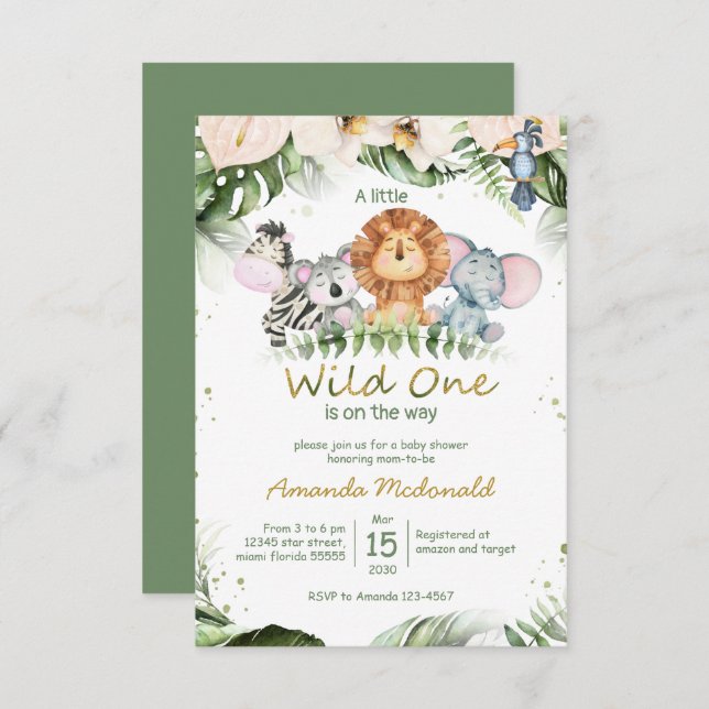 Jungle safari wild one baby shower Invitation (Front/Back)