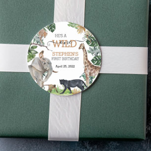 Jungle Safari Wild One Birthday Black Panther  Classic Round Sticker