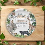 Jungle Safari Wild One Birthday Black Panther  Paper Plate<br><div class="desc">This design may be personalised in the area provided by changing the photo and/or text. Or it can be customised by clicking Personalise this Template and then choosing the click to customise further option and delete or change the colour of the background, add text, change the text colour or style,...</div>
