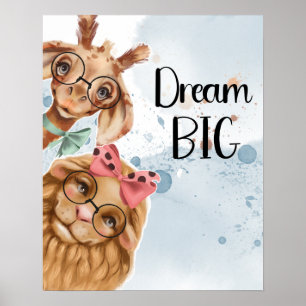 Jungle Safari wildone baby shower blue watercolor Poster