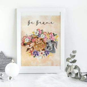 Jungle Safari wildone baby shower watercolor Gold Poster