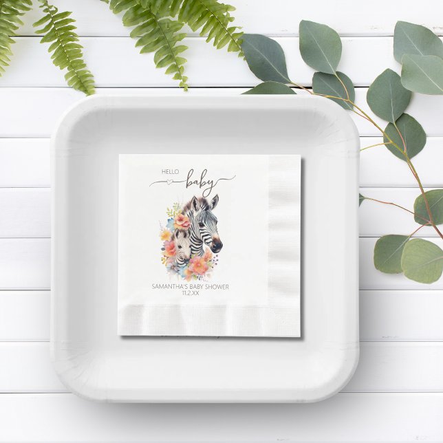 Jungle Safari Zebra Floral Baby Shower Napkin (Jungle Safari Zebra Floral Baby Shower Napkins)