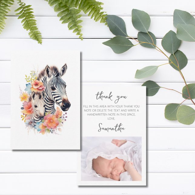 Jungle Safari Zebra Floral Baby Shower Thank You Card (Jungle Safari Zebra Floral Baby Shower Thank You Card)