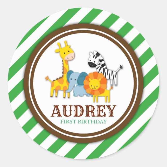 Jungle Safari Zoo Animal Birthday Baby Shower Classic Round Sticker (Front)