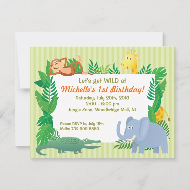 Jungle SAFARI Zoo themed Birthday Invitation Card (Front)