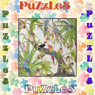 Jungle Scene Tropical Birds, Critters, Foliage Jigsaw Puzzle