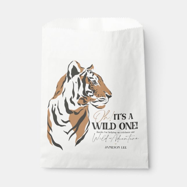 Jungle Siberian tiger wild one first birthday Favour Bags (Front)