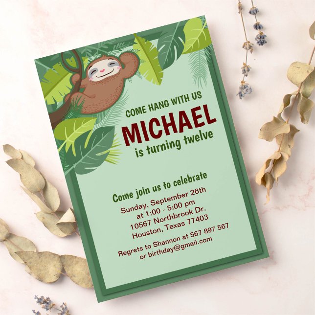 Jungle Sloth Birthday Party Invitation (Creator Uploaded)