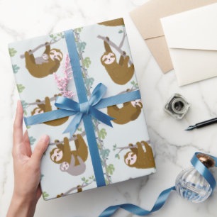Jungle Sloths Tropical Vines Wrapping Paper