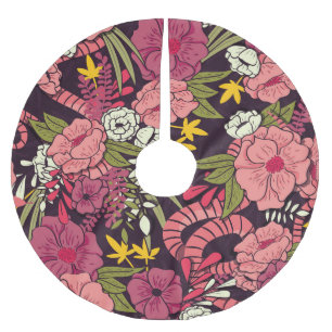 Jungle snakes, tropical flowers, vintage pattern. brushed polyester tree skirt