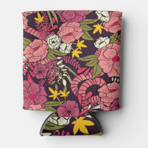 Jungle snakes, tropical flowers, vintage pattern. can cooler