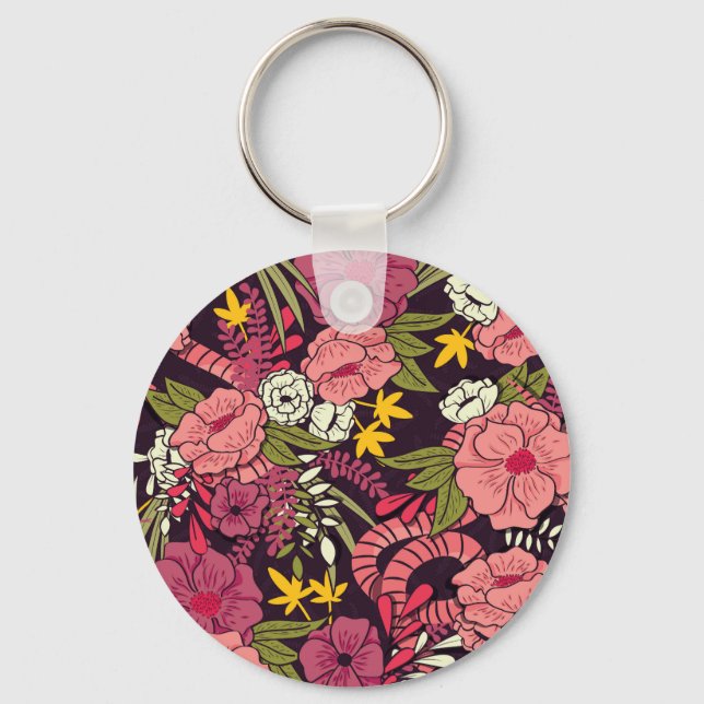 Jungle snakes, tropical flowers, vintage pattern. key ring (Front)
