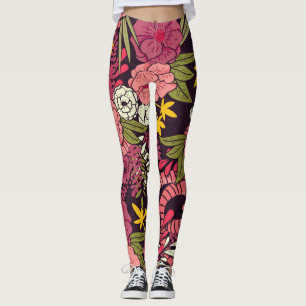 Jungle snakes, tropical flowers, vintage pattern. leggings