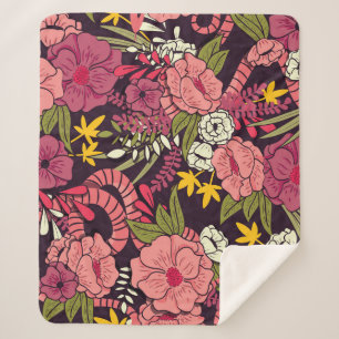 Jungle snakes, tropical flowers, vintage pattern. sherpa blanket