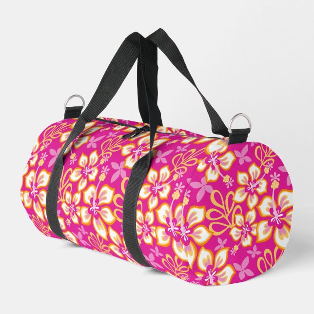 JUNGLE SURF PATTERN IN HOT PINK DUFFLE BAG (Left Corner)