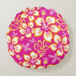 JUNGLE SURF PATTERN IN HOT PINK ROUND CUSHION