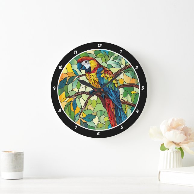 Jungle Symphony" - Stained Glass Macaw Wall Large Clock (Home)