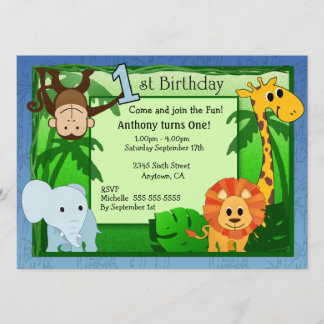 Jungle Theme 1st Birthday Invitation
