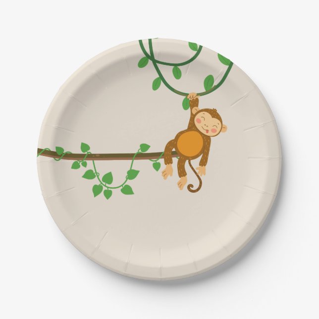 jungle theme birthday kids monkey paper plate (Front)