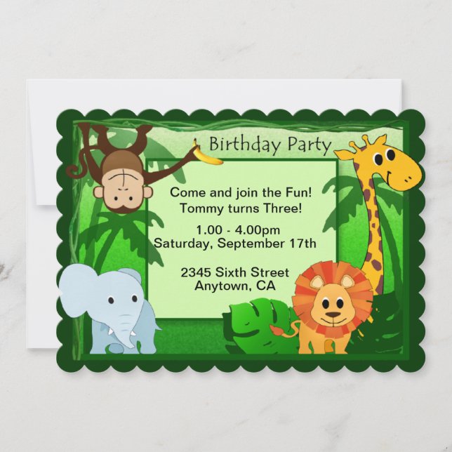 Jungle Theme Birthday Party Invite (Front)