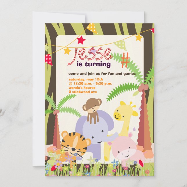 Jungle Theme/Personalised Party/photo Invitation (Front)