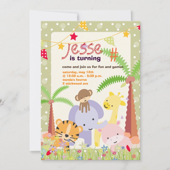 Jungle Theme/Personalised Party/photo Invitation (Front)