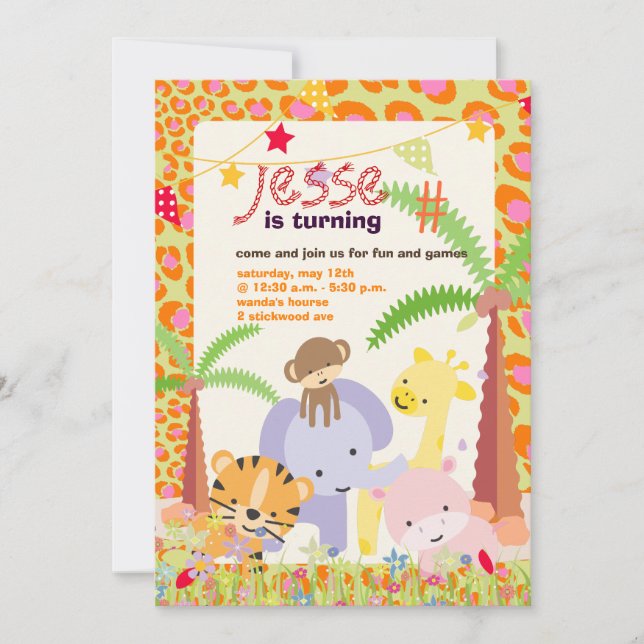 Jungle Theme/Personalised Party/photo Invitation (Front)