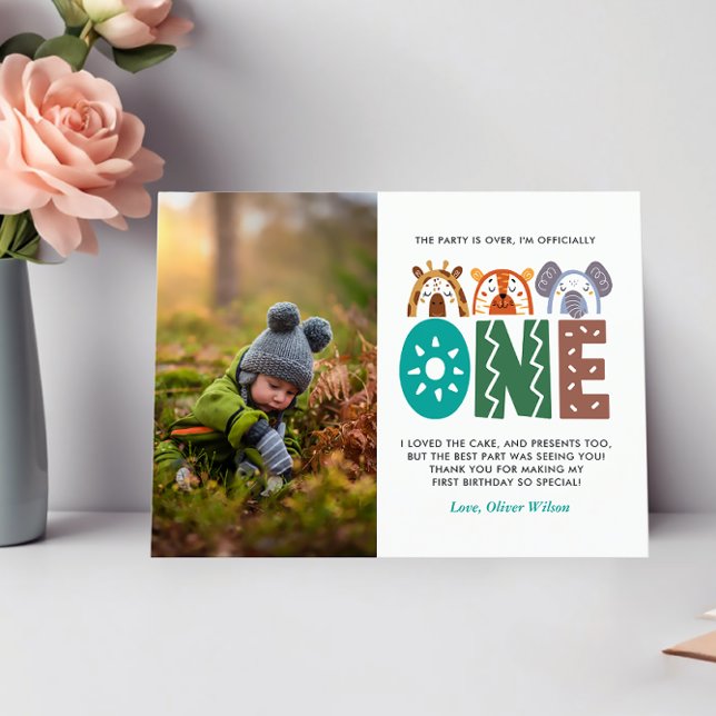 Jungle Themed 1st Birthday Thank You Postcard (Creator Uploaded)