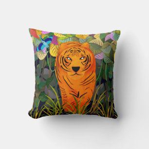 Jungle Tiger And Blue Indian Roller Cushion