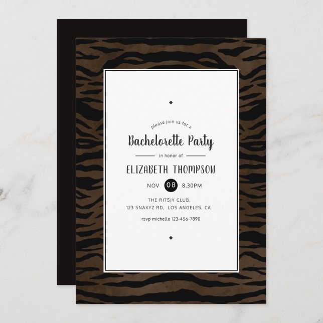 Jungle Tiger Bachelorette Party Invitation (Front/Back)